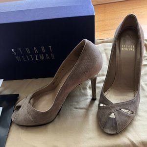 Stuart Weitzman Suede crisscross peep toe heel